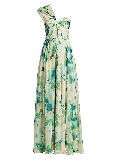 Printed One-Shoulder Gown