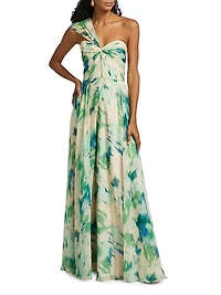 Printed One-Shoulder Gown