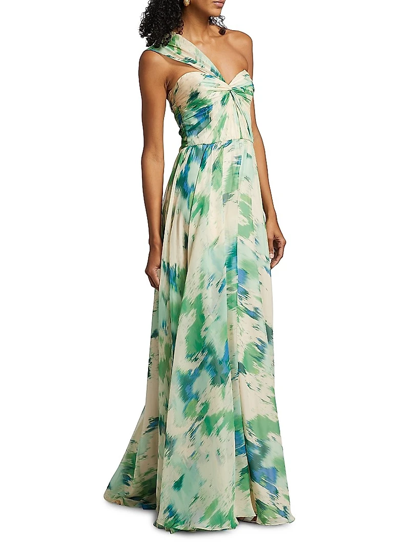 Printed One-Shoulder Gown