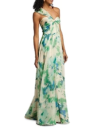 Printed One-Shoulder Gown