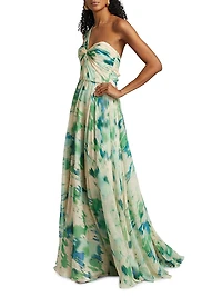 Printed One-Shoulder Gown