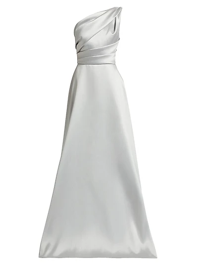 Satin Pleated One-Shoulder Gown