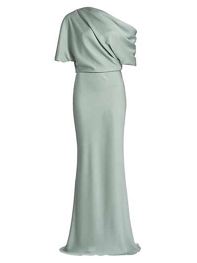 Satin Draped One-Shoulder Column Gown