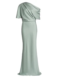 Satin Draped One-Shoulder Column Gown