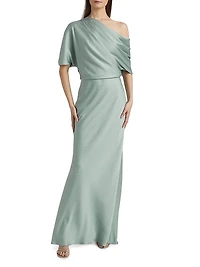 Satin Draped One-Shoulder Column Gown