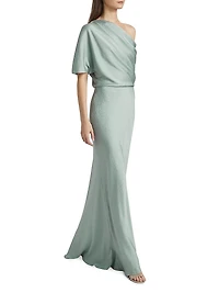 Satin Draped One-Shoulder Column Gown