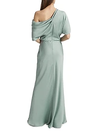 Satin Draped One-Shoulder Column Gown
