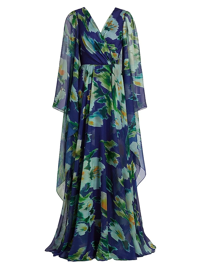Abstract Floral Chiffon Gown
