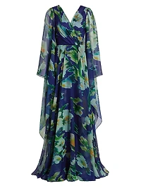Abstract Floral Chiffon Gown