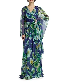 Abstract Floral Chiffon Gown