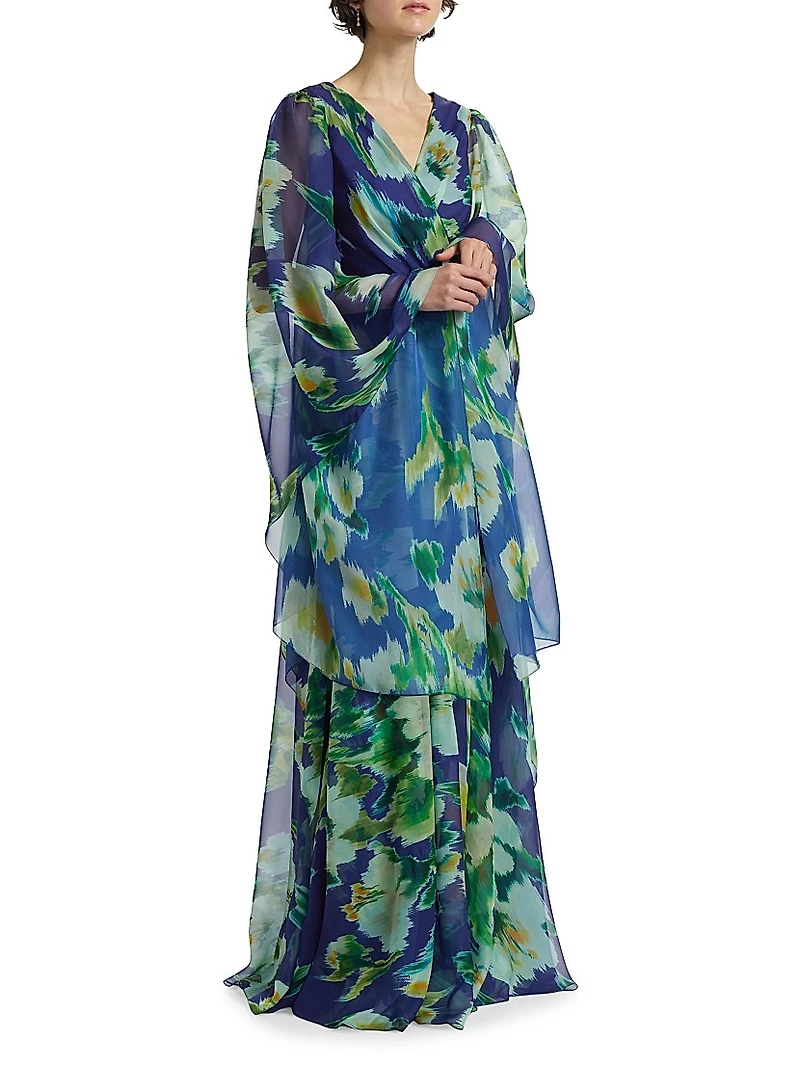 Abstract Floral Chiffon Gown