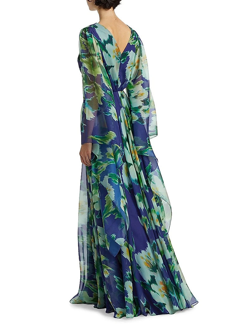 Abstract Floral Chiffon Gown