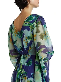 Abstract Floral Chiffon Gown