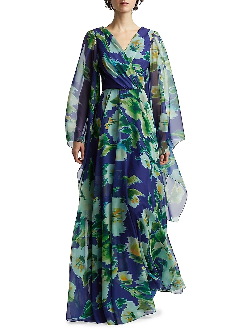 Abstract Floral Chiffon Gown
