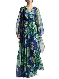 Abstract Floral Chiffon Gown