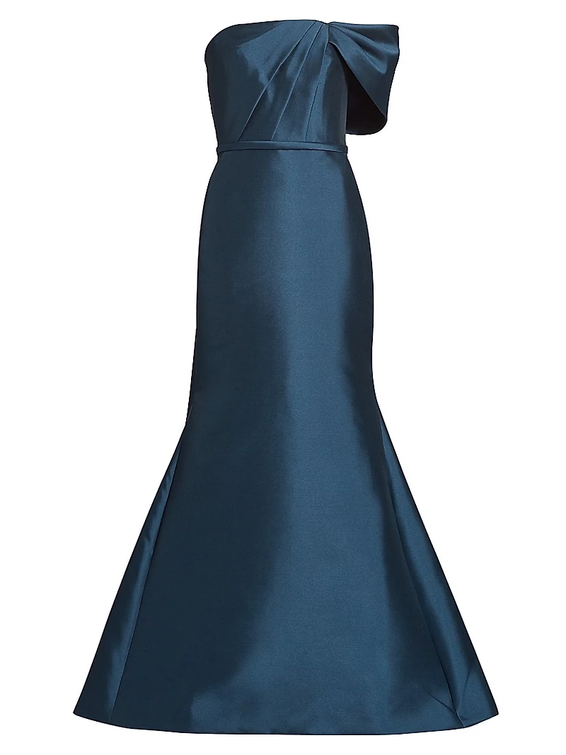 Pleated Taffeta Strapless Gown