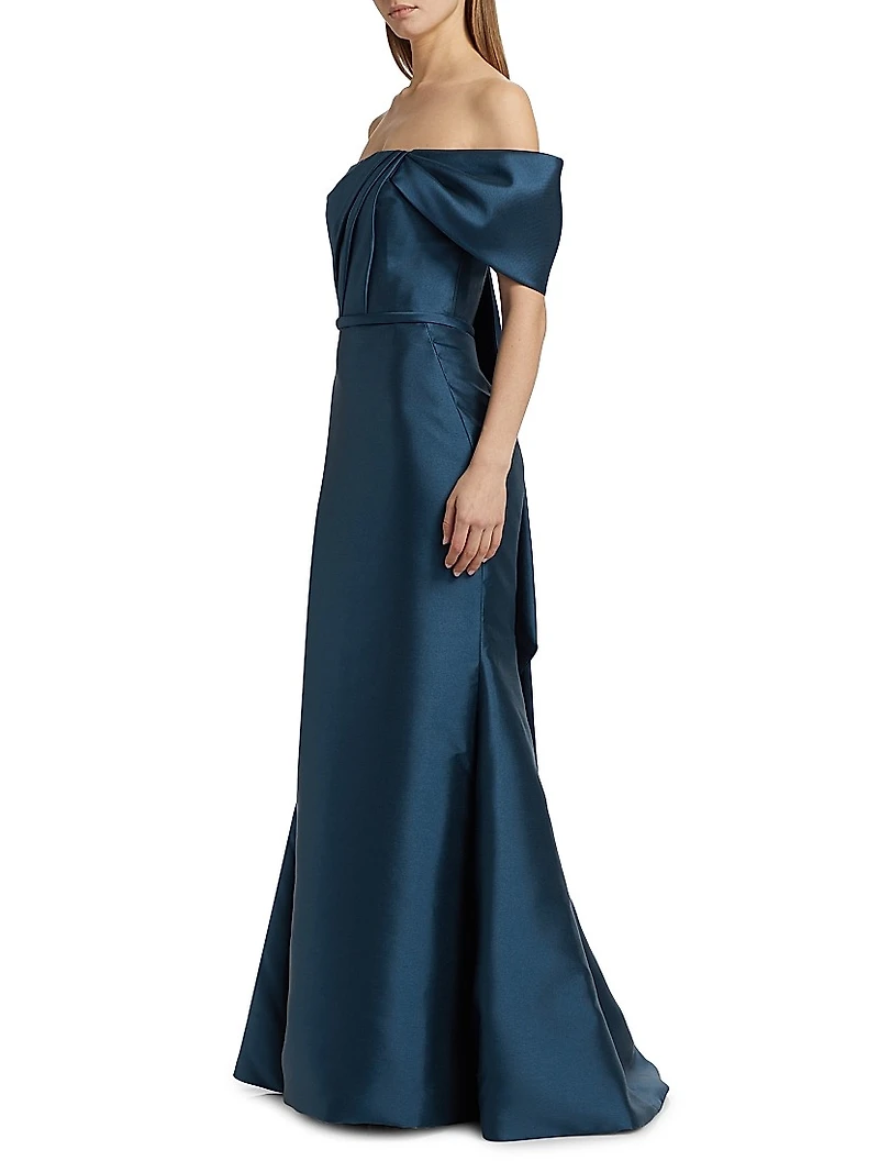 Pleated Taffeta Strapless Gown