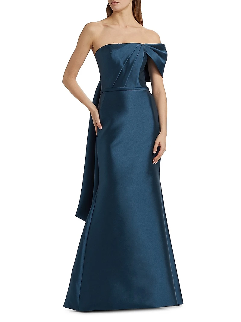 Pleated Taffeta Strapless Gown