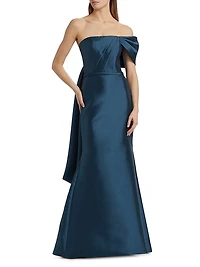 Pleated Taffeta Strapless Gown