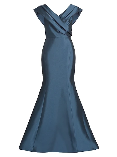 Pleated Off-The-Shoulder Gown
