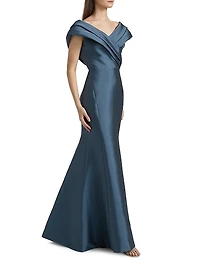 Pleated Off-The-Shoulder Gown