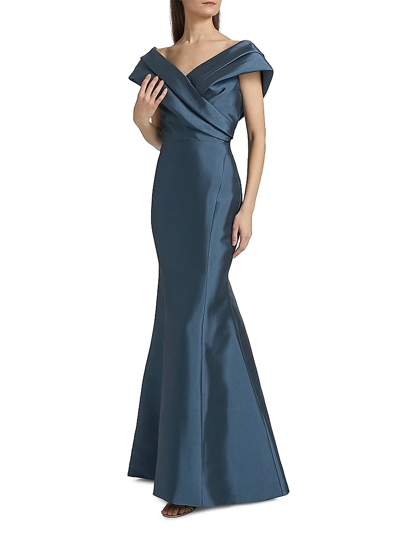Pleated Off-The-Shoulder Gown