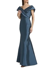 Pleated Off-The-Shoulder Gown