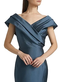 Pleated Off-The-Shoulder Gown