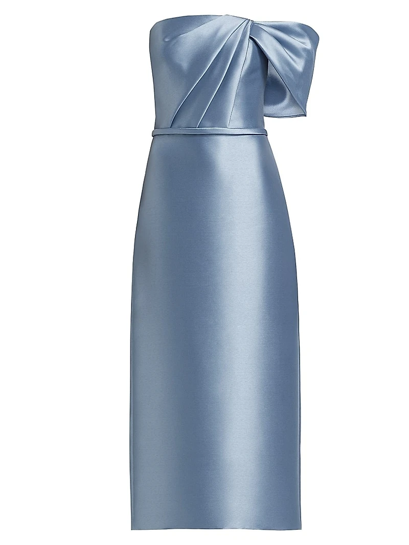 Satin Draped-Shoulder Cocktail Dress