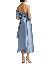 Satin Draped-Shoulder Cocktail Dress