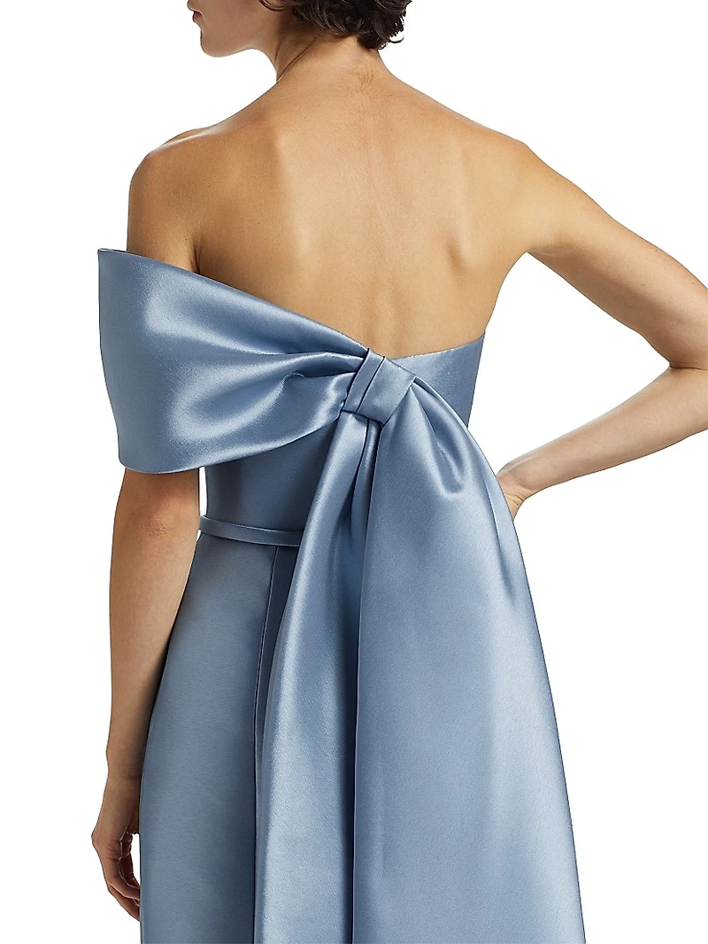Satin Draped-Shoulder Cocktail Dress