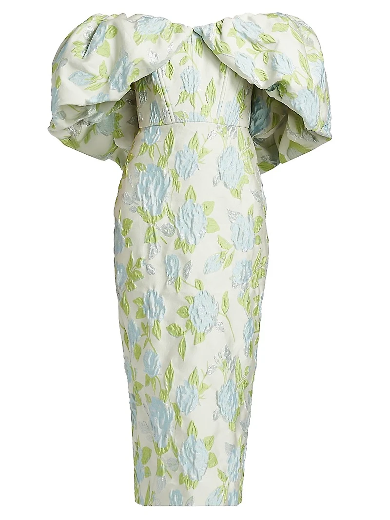 Floral Jacquard Off-The-Shoulder Cocktail Dress