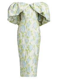 Floral Jacquard Off-The-Shoulder Cocktail Dress