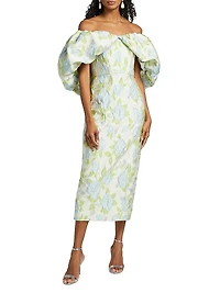 Floral Jacquard Off-The-Shoulder Cocktail Dress