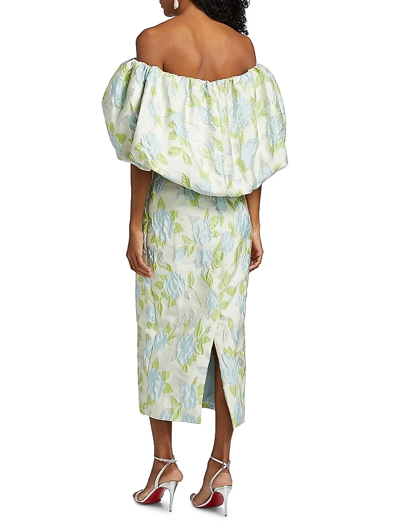 Floral Jacquard Off-The-Shoulder Cocktail Dress