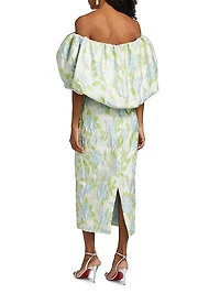 Floral Jacquard Off-The-Shoulder Cocktail Dress