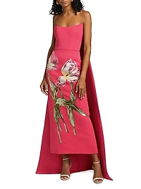 Sequined Floral Strapless Gown