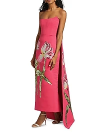 Sequined Floral Strapless Gown