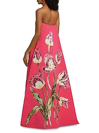 Sequined Floral Strapless Gown