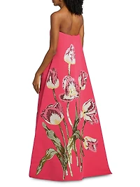 Sequined Floral Strapless Gown