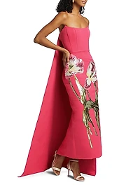 Sequined Floral Strapless Gown