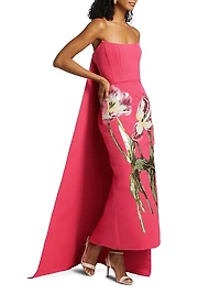 Sequined Floral Strapless Gown