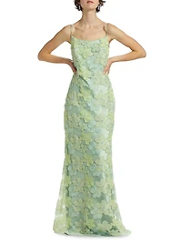 Embroidered Floral Tulle Cape Gown