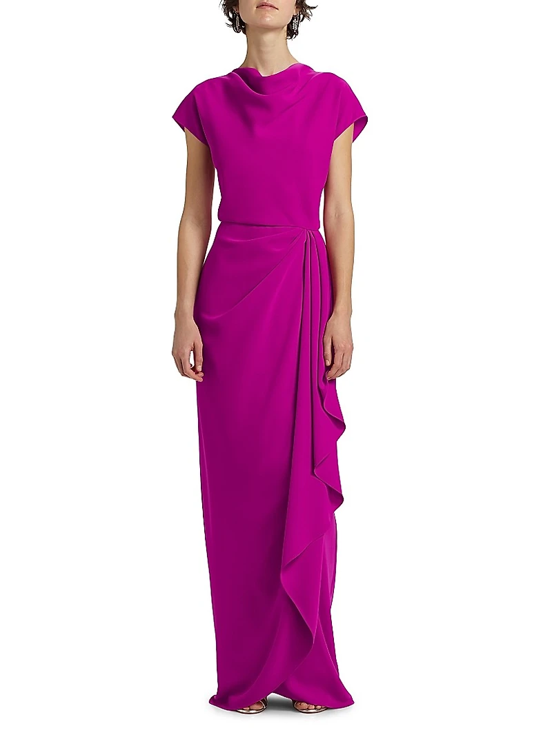 Draped Short-Sleeve Column Gown