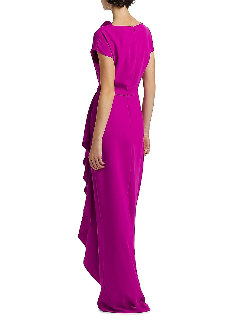 Draped Short-Sleeve Column Gown