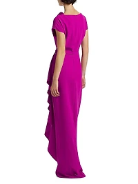Draped Short-Sleeve Column Gown
