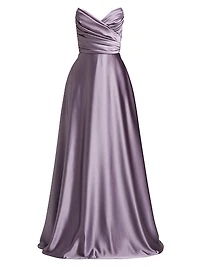 Gathered Satin Strapless Gown