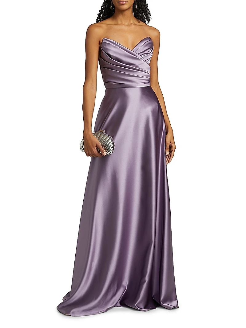 Gathered Satin Strapless Gown