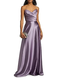 Gathered Satin Strapless Gown