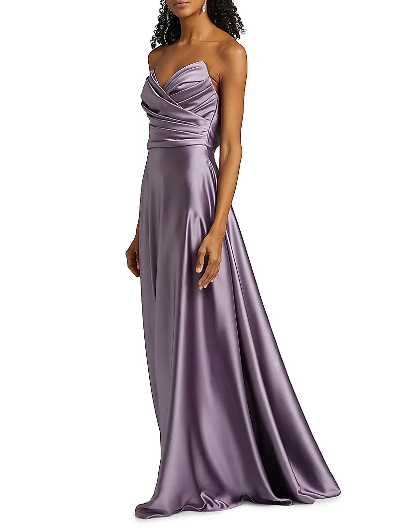 Gathered Satin Strapless Gown